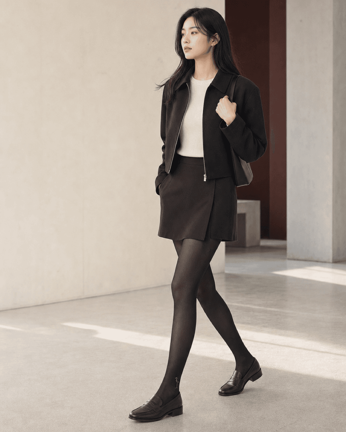 SHADE 팬티형 타이츠를 착용한 성인 모델, 은은한 비침